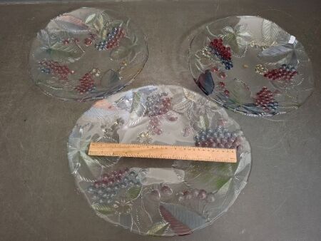 3 Vintage Japanese Riccardo Soga Embossed Glass Servers