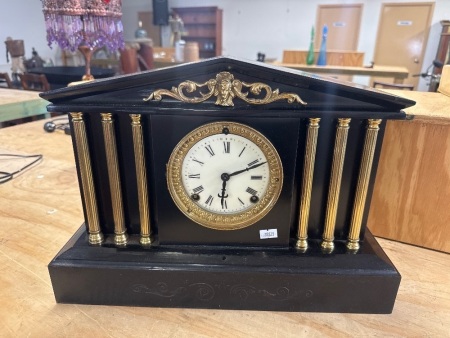 Ansonia Victorian Black Slate Mantel Clock with Key