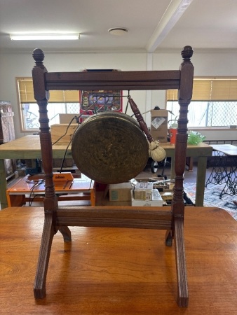 Late Victorian Brass Gong on Stand