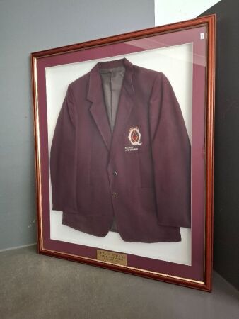 Framed Maroon Q.B.S.A Parton Life Member Jacket - Dr Clem Jones AO