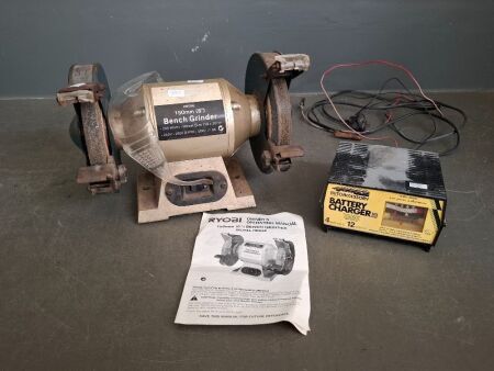 Ryobi 150mm (6") Bench Grinder - Model HBGBE and 12 V Battery Charger