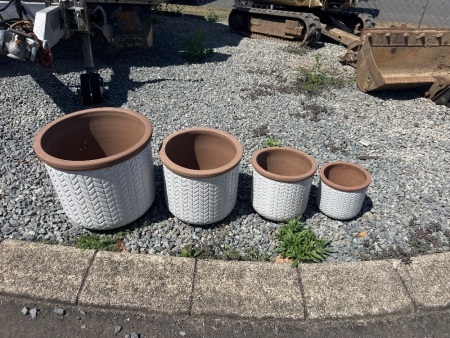 Set graduating glazed terracotta garden pots