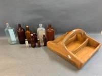 Collection of Vintage Bottles with Paper Lables in Timber Carry All - 2