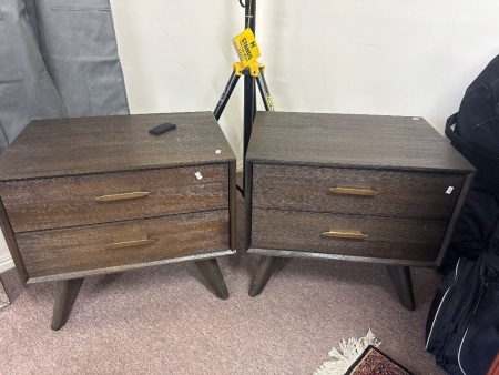 Pair Modern 2 Drawer Bed Side Tables