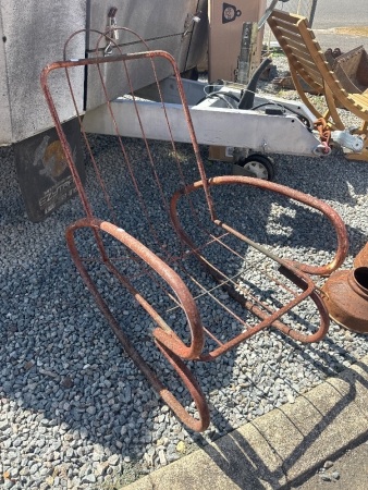 Vintage Metal Garden Art Rocking Chair with Rounded Arm Feature