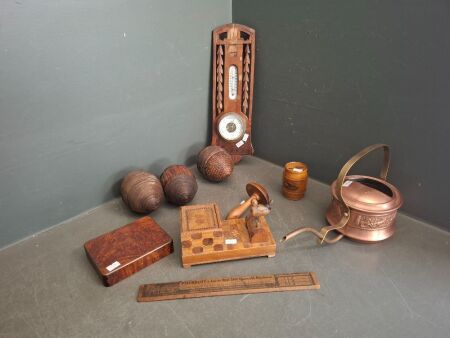 Lot of Vintage Wooden Items - Incs Barometer