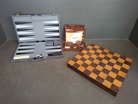 2 Various Sized Backgammon Sets + Unique Chess Set