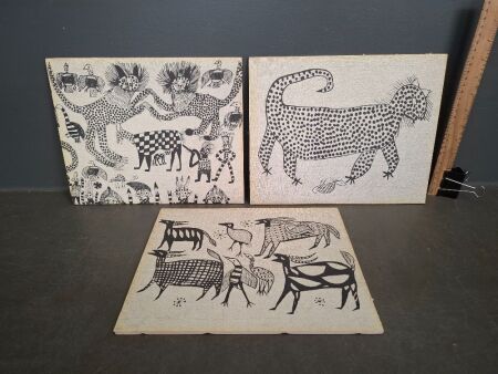 Set of 3 African Art Drawings