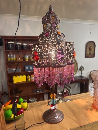 Moroccan Lamp - with coloured glass gems and beading