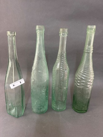 4 Vintage Vinegar Bottles - 1 Embossed Midland Vinegar & 1 Embossed Pioneer Co