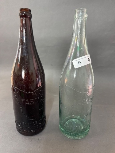 2 Antique Tasma Bottle Company Beer Bottles - 1x Brown & 1 Blue
