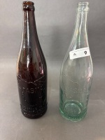2 Antique Tasma Bottle Company Beer Bottles - 1x Brown & 1 Blue - 2