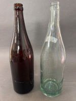 2 Antique Tasma Bottle Company Beer Bottles - 1x Brown & 1 Blue - 5