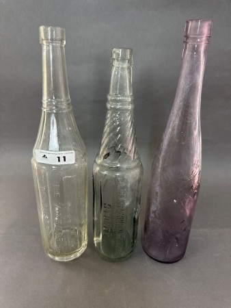 3 Vintage Tall Bottles - 1 Embossed The Vinegar Co of Australia & 1 Embossed The Blair Drug & Chemical Co Sydney