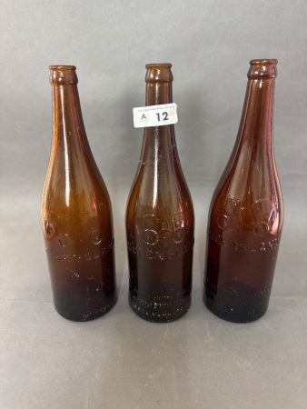 3 Vintage BEB Queensland Bottles - Made in Australia