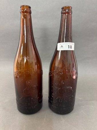 Pair of Vintage Reschs Sydney Beer Bottle Brown Glass Bottles