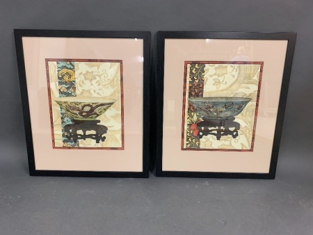 Pair of Large Framed Decorator Prints of Asian Ceramics