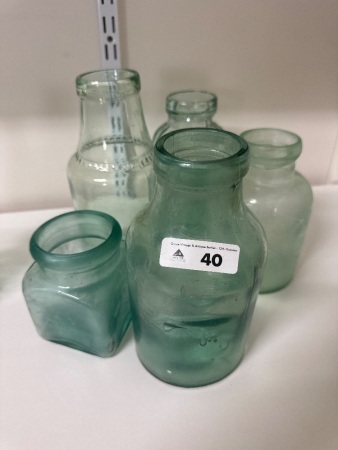 5 x Vintage Green Glass Canning Jars