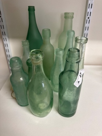 Large Assortment of Vintage Frosted and Glass Bottles