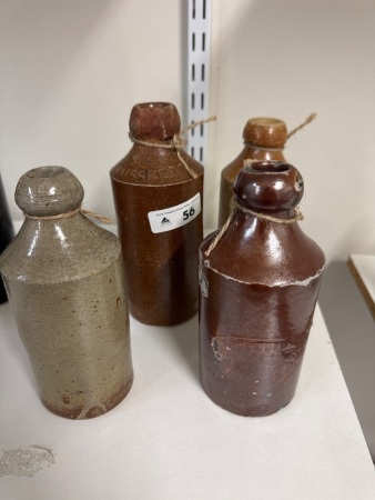 4 Vintage Ceramic Ginger Beer Bottles - Incs Russeld, Tooheys & LBM Co Ltd