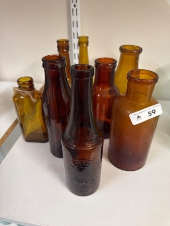 Assortment of Vintage Amber Glass Bottle - 5 Embossed