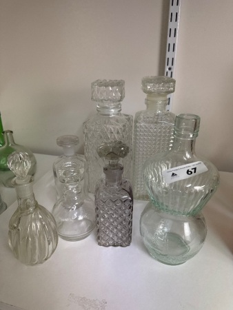 Assortment of Clear Glass Decanters & oil bottles