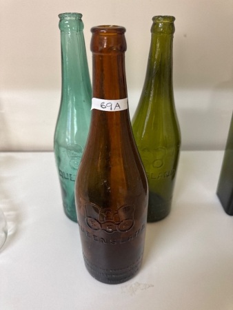 3 Vintage BEB Queensland Bottles - Made in Australia