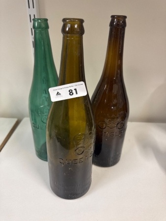 3 Vintage BEB Queensland Bottles - Made in Australia