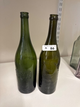 ABA Victoria Green Glass Bottle & Campbell and Ehrenfried Co Auckland Bottle