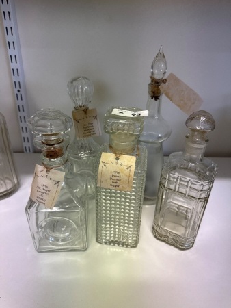 5 Vintage Glass Decanters with Stoppers