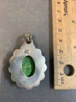 Sterling Silver Green Mexican Turquoise Pendant - 2