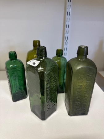 3 Udolpho Wolfes Schiedam Vintage Bottles & 2 Aromatic Schnapps Vintage Bottles