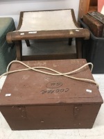 Vintage Curved Stool & Old Timber Box