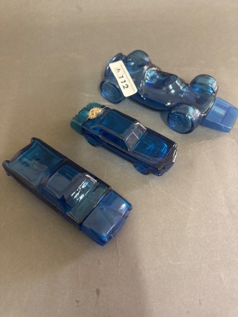 3 x 1970s Blue Glass Avon Cologne Bottles