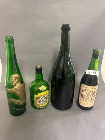 4 Various Alcohol Bottles inc. Hanging Monkey