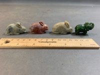 3 x Soapstone Rabbit Netsuke + Jade Elephant - 2