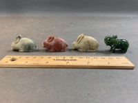 3 x Soapstone Rabbit Netsuke + Jade Elephant - 3