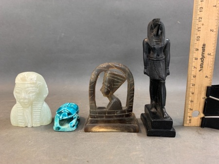 4 Vintage Egyptian Items inc. Pharohs & Scarab Beetle