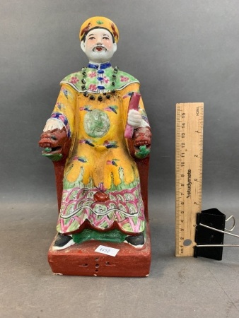 Vintage 20thC Chinese Polychrome Temple Figure