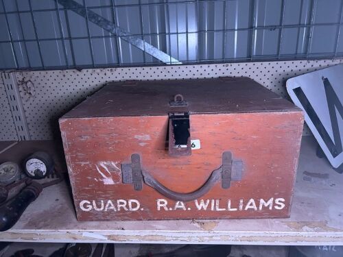 Wooden railway guard box - marked R.A Williams