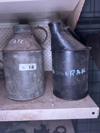 2 metal Queensland Rail oil/kero cans