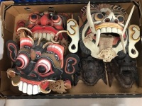Box Lot of Vintage Carved Balinese Masks