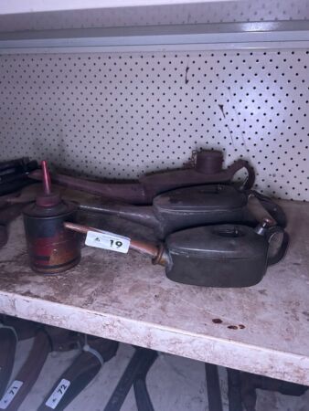 Assorted railway oil cans