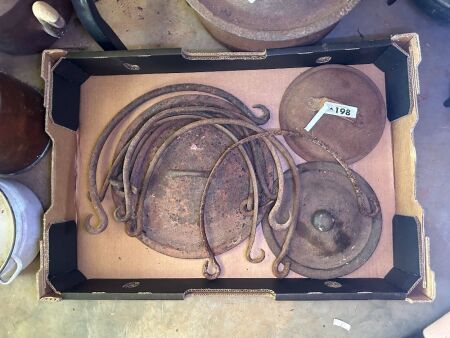 Mixed lot of camp oven lids and handles