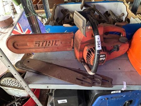 Poulan chainsaw with blades and Stihl hard hat