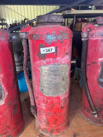 SIMPLEX soda acid fire extinguisher - brass plaque (CHOICE 386 - 389)