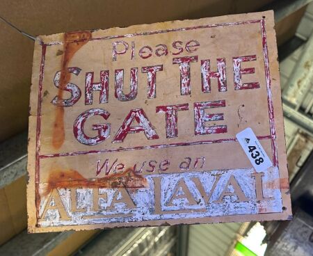 ALFA LAVEL -Please Shut The Gate- printed tin sign