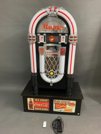 Contemporary CD Jukebox on Timber Plinth with USMC Stickers