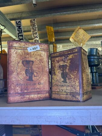 2x ALVA LAVEL oil tin - 1 gal, 1/2 gal