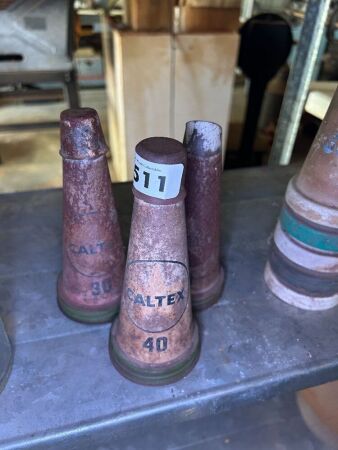 3x Caltex tin oil bottle pourers